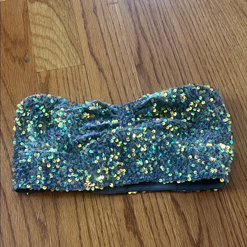Anthropologie Gray Strapless Sequin Top Bralette Small NEW